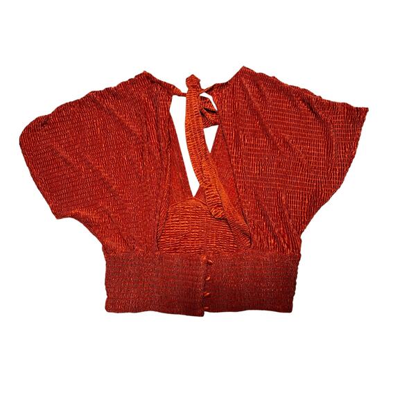 Red by BKE Burnt Orange Crinkle Batwing Sleeve Blouse Size Large - Picture 7 of 8